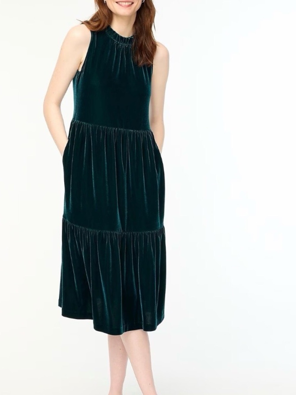 J. CREW forest green velvet midi dress nwt